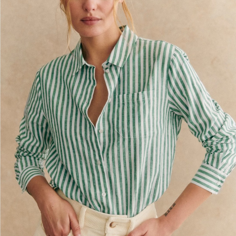 Sezane green striped tomboy